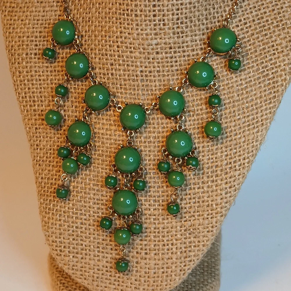 J. Crew Jade Green Bubble Statement Necklace with Gold Tone Chain - Picture 3 of 9